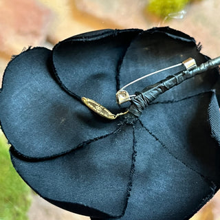 CHANEL Black Fabric Camelia Flower Brooch Pin