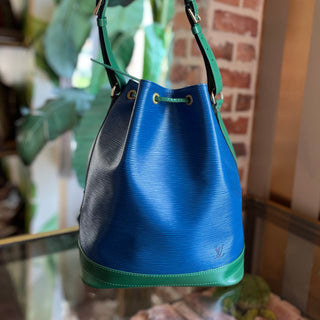 LOUIS VUITTON Noe Green Blue Epi Leather Vintage Bucket Bag
