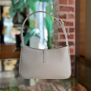 SAINT LAURENT Le 5 A 7 Small White Smooth Calfskin Leather Hobo Bag