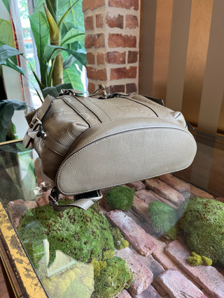 GUCCI Piuma Taupe Jumbo GG Embossed Calfskin Leather Double Buckle Backpack