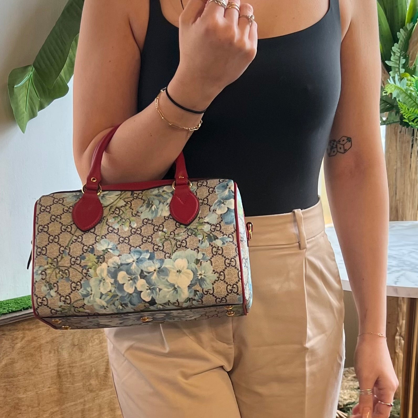 GUCCI Coated Canvas Blooms Boston Satchel