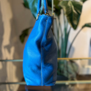 PRADA Blue Vitello Daino Leather Tote