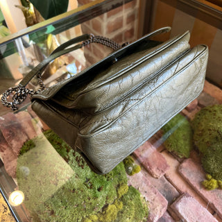 SAINT LAURENT Medium Niki Green Quilted Crinkled Leather Shoulder Bag