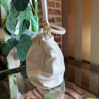 PRADA White Daino Leather Two-Way Hobo Bag