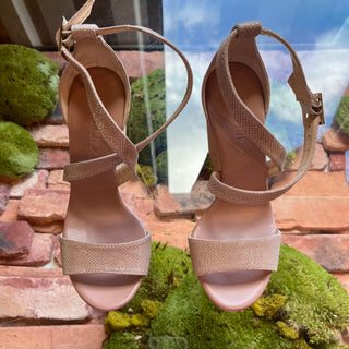 JIMMY CHOO Pink Woven Silver Metallic Cork Wedges SZ 35.5 (US 5.5)