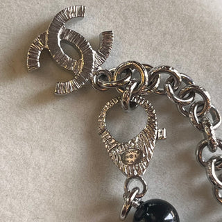 CHANEL CC Crystal Embellished Black Faux Pearl Necklace