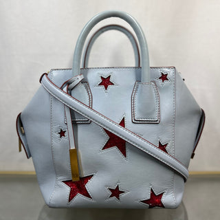 STELLA MCCARTNEY Cavendish Boston Light Blue Red Alter Nappa Embossed Star Tote