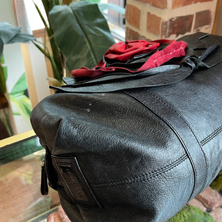 VALENTINO Petale Rose Black Leather Tote Bag