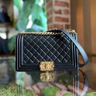 CHANEL Medium Boy Black Quilted Lambskin Leather Shoulder Bag