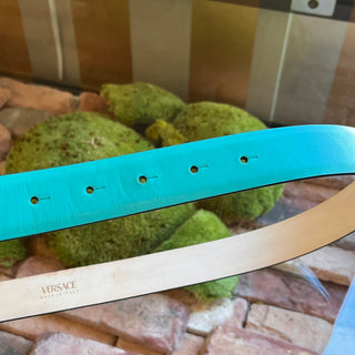 VERSACE Turquoise Tribute Medallion Leather Belt SZ90/36(L)