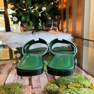 HERMES Oran Blue Suede Bicolor Bleu Minéral Sandals SZ39.5(9.5US)