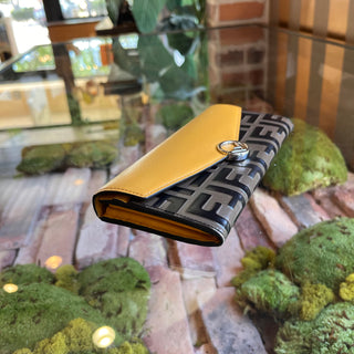 FENDI F Is Fendi Yellow Zucca Leather Continental Wallet
