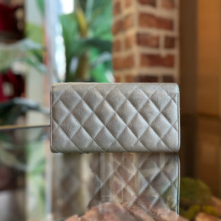 CHANEL Classic Silver Metallic Quilted Flap Wallet