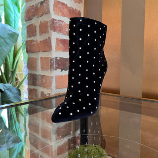 SAINT LAURENT Black Velvet Crystal Boots SZ 36 (US 6)