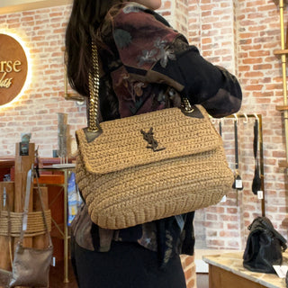 SAINT LAURENT Niki Medium YSL Raffia Shoulder Bag