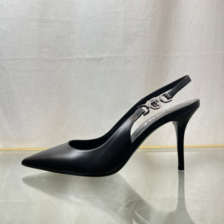 VERSACE '95 Black Gun Metal Leather Slingback Pumps SZ38(8US)