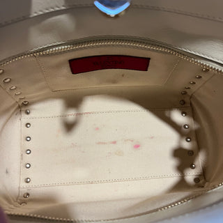 VALENTINO GARAVANI Rockstud Mini White Rigid Leather Tote Bag