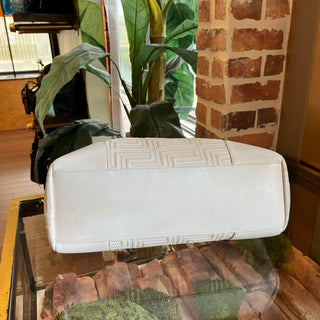 VERSACE White Greca Embroidered Leather Zip Tote