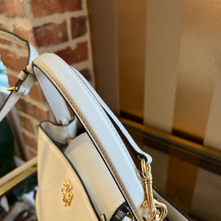 TORY BURCH White Pebbled Leather Top Handle Bag