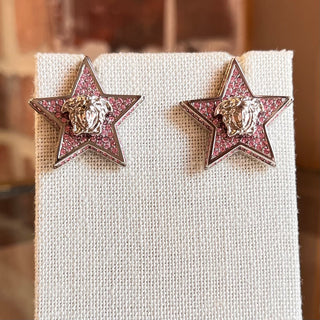 VERSACE Pink Medusa Crystal Embellished Stud Earrings
