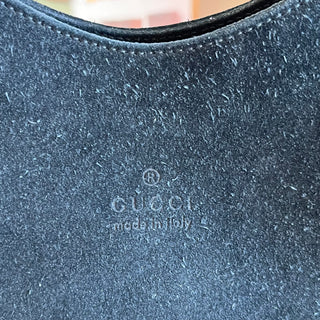 GUCCI Black Suede Bamboo Handle Shoulder Bag