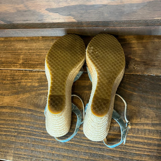 GUCCI Light Blue GG Denim Open Toe Espadrille Wedges SZ40.5(10.5US)