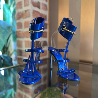 GUCCI Ursula Horsebit Blue Patent Leather Ankle Strap Heels SZ 37 (US 7)