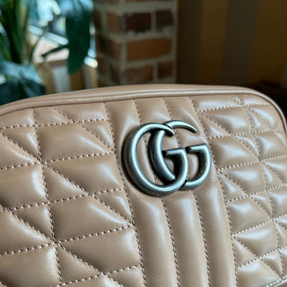 GUCCI Aria Small GG Marmont Camelia Calfskin Matelasse Chain Shoulder Bag