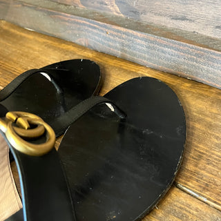 GUCCI Black Calfskin GG Marmont Thong Sandals SZ40.5(10.5US)