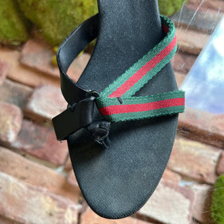 GUCCI Web Stripe Black Leather Sandals SZ 7.5