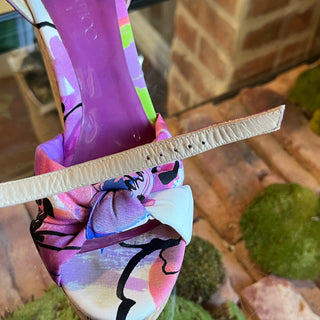 JIMMY CHOO Purple Gleam Printed Cork Wedge Sandals SZ37(7US)