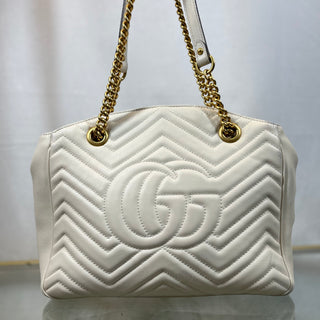 GUCCI White GG Marmont Chain Shoulder Bag