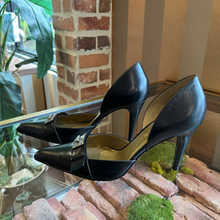 GIVENCHY Black Leather Heels with Silver Clasp SZ 39