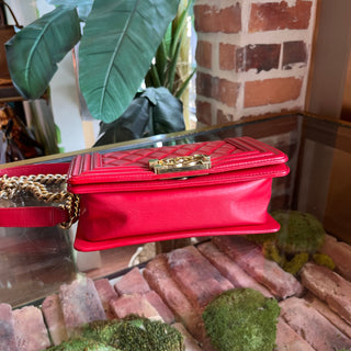 CHANEL Small Boy Red Calfskin Shoulder Bag