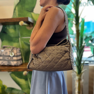 CHANEL Chain Around Gray Quilted Washed Lambskin Leather Hobo Bag