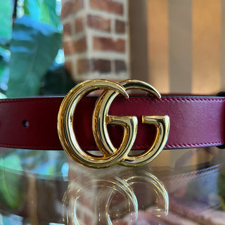 GUCCI GG Marmont Buckle Red Leather Belt 75.30