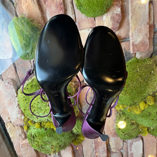 GUCCI Crystal GG Purple Satin Ankle Strap Sandals Heels SZ9