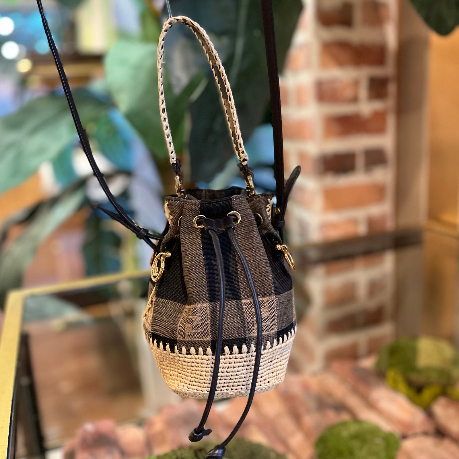 Authentic FENDi Mon Tresor Mini Embossed FF Leather Bucket Bag in