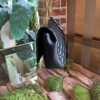 VERSACE Black Leather Quilted Flap Medusa Shoulder Bag