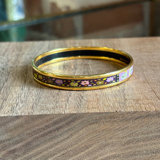 HERMES Floral Motif Enamel Narrow Bangle Bracelet
