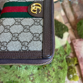 GUCCI Ophidia GG Supreme Monogram Canvas Zip-Around Wallet
