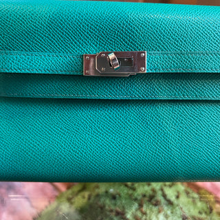 HERMES Kelly Wallet To Go Vert Jade Epsom