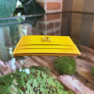 BURBERRY TB Monogram Yellow Lizard Embossed Card Case