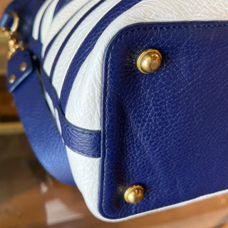 BRAHMIN Shoulder Bag Navy Blue Striped Leather Shoulder Bag