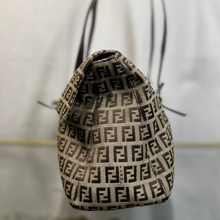 FENDI Beige Brown Zucchino Canvas Leather East West Shoulder Bag