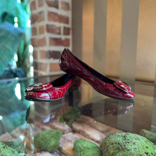 BURBERRY Burgundy Quilted Patent Leather Flats SZ 38.5