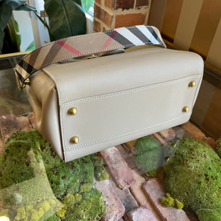 BURBERRY Medium Buckle Honey Trench Leather Tote Bag