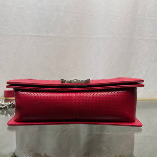 CHANEL Boy Bag Medium Red Perforated Lambskin Leather Shoulder Bag