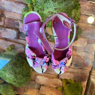 JIMMY CHOO Purple Gleam Printed Cork Wedge Sandals SZ37(7US)