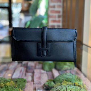 HERMES Jige 29 Black Swift Leather Clutch Bag